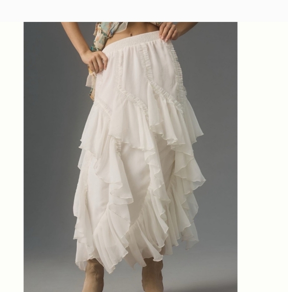 Anthropologie Dresses & Skirts - Anthropologie Kavita Bharti Ruffle Flowy White Maxi Skirt Size XS